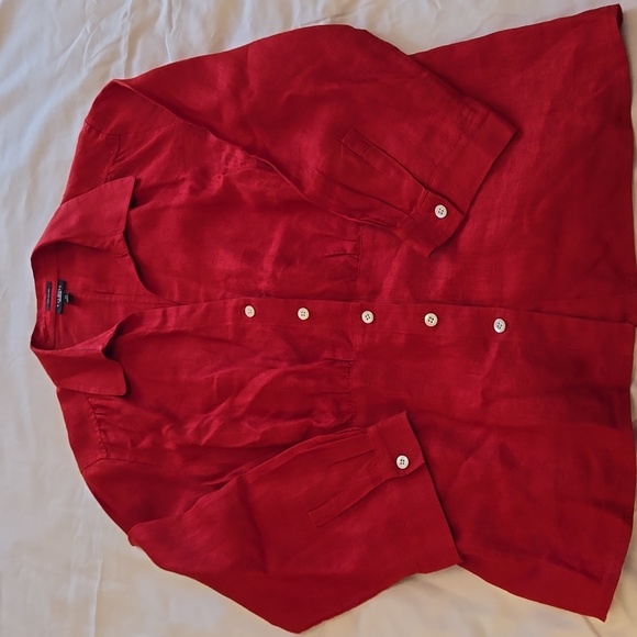 NWOT Talbots red linen button shirt. Women's Sz 14 - Picture 7 of 9